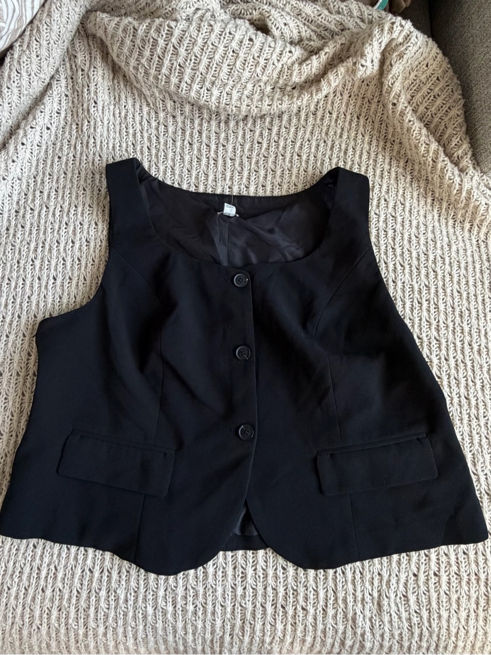 A New Day Black Button Front Vest Scoop Neck Flap Pockets